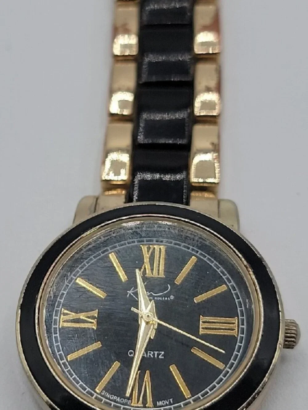 Kardashian Kollection Two-Tone Gold & Black Quartz Link Bracelet Watch - Tested